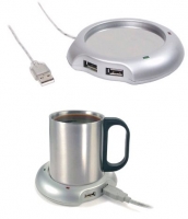 Tassenwärmer USB mit integriertem USB-Hub silber